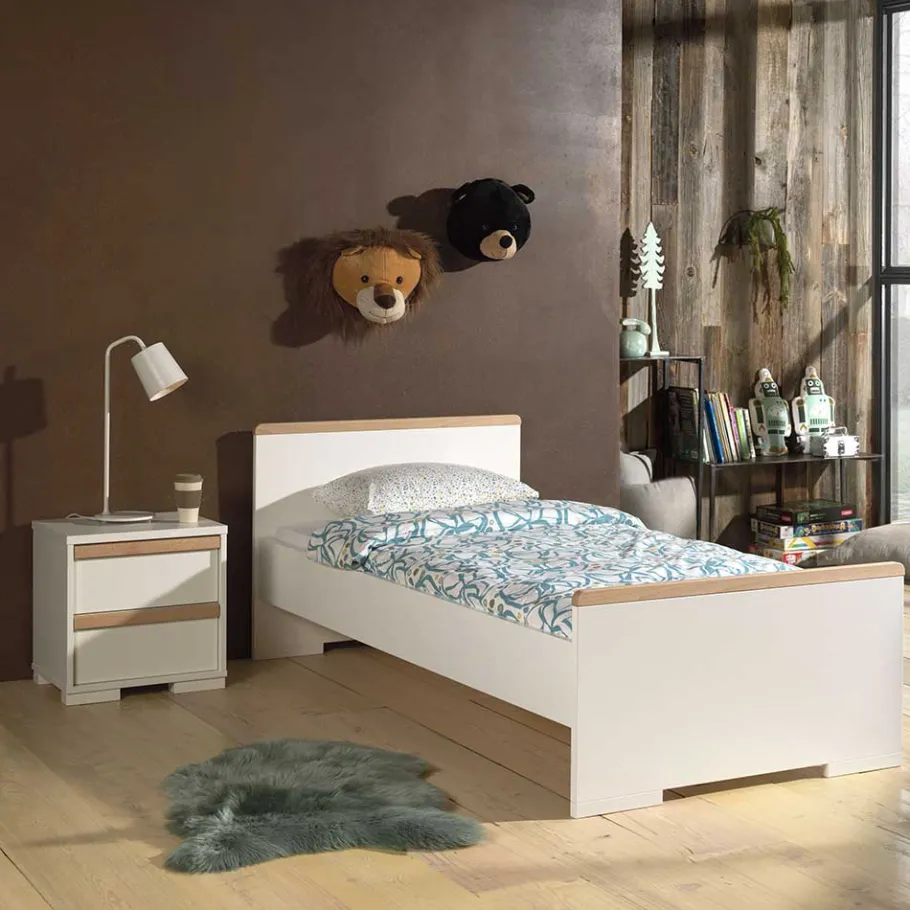 New Wohnen Weißes Jugendbett & Nachtkommode - Eldrus (zweiteilig)