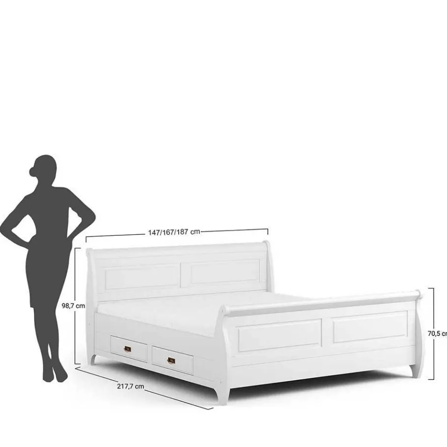 Discount Wohnen Weißes Landhausbett mit Schubladen - Presto
