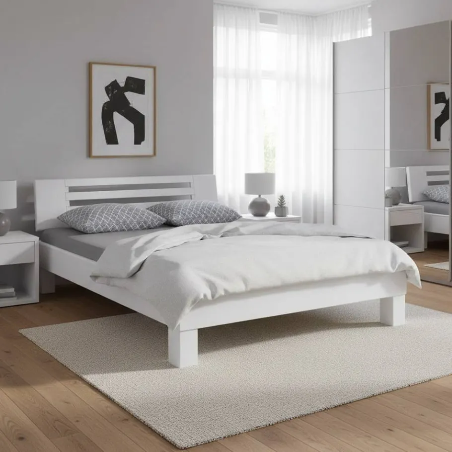 Discount Wohnen Weißes Massivholzbett Annabell mit Kopfteil