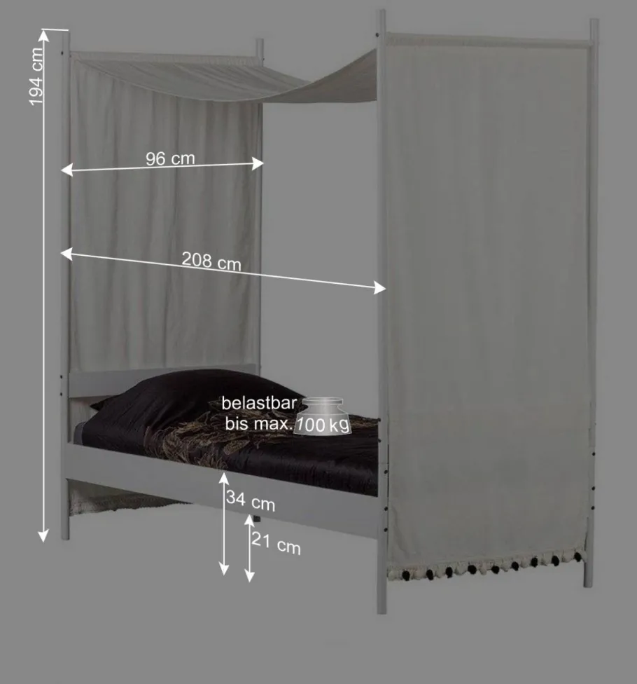 Best Wohnen Weißes Metallbett mit Baldachin - Jenva