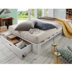 New Wohnen Weißes Palettenbett aus Kiefer Massivholz - Idena