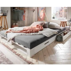 New Wohnen Weißes Palettenbett aus Kiefer Massivholz - Idena