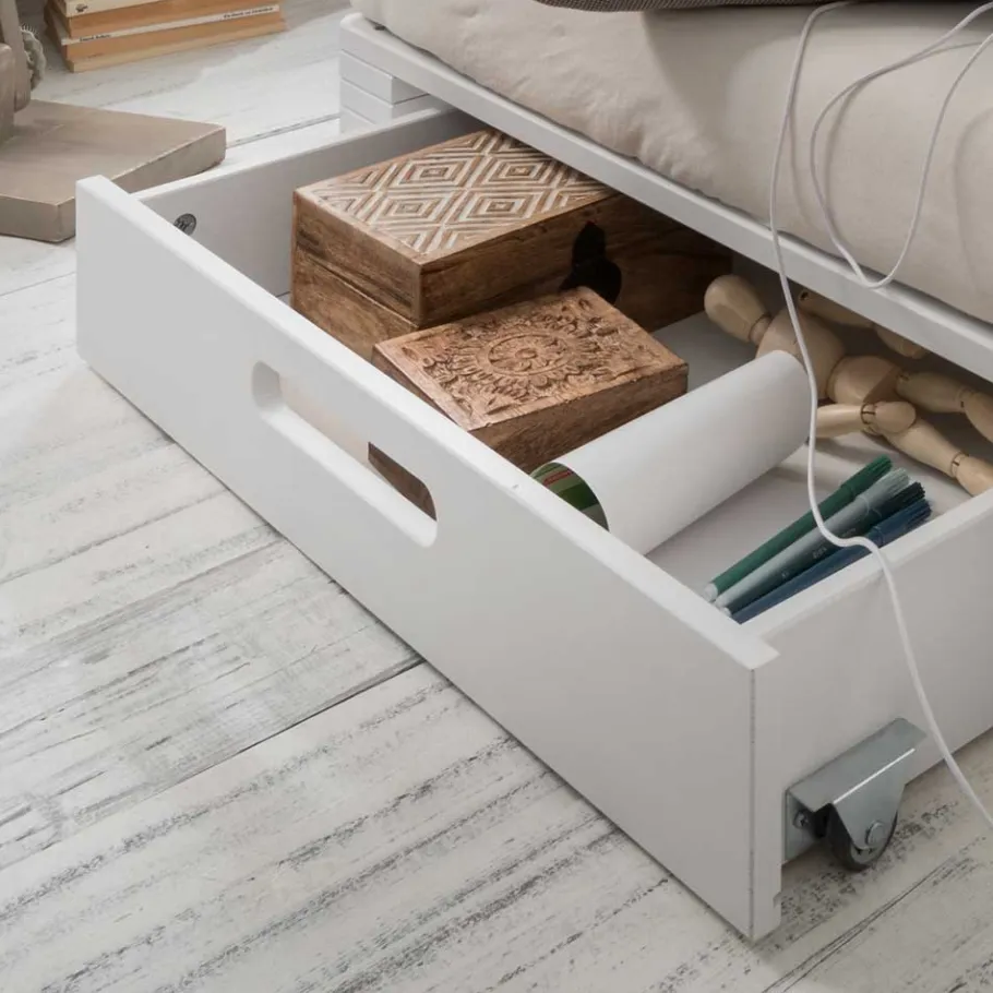 New Wohnen Weißes Palettenbett aus Kiefer Massivholz - Idena
