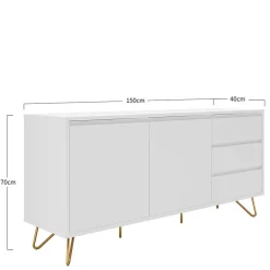Best Wohnen Weißes Sideboard 150cm mit Haarnadel Beinen - Donny