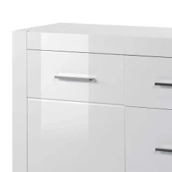 Wohnen Weißes Sideboard mit Hochglanz Front Yulis & Chrom Metallgriffen