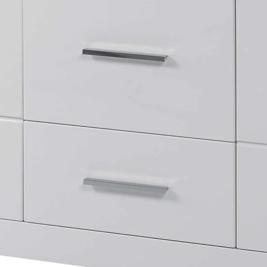 Wohnen Weißes Sideboard mit Hochglanz Front Yulis & Chrom Metallgriffen