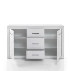 Wohnen Weißes Sideboard mit Hochglanz Front Yulis & Chrom Metallgriffen