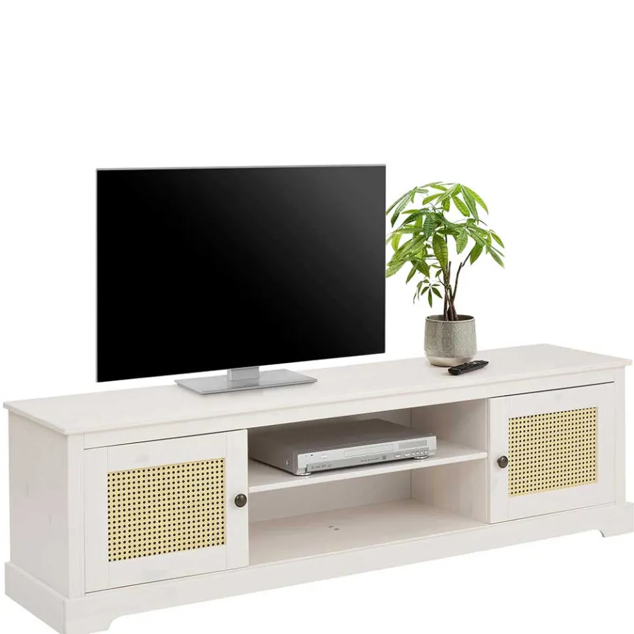 Discount Wohnen Weißes TV Board 2-türig mit Geflecht - Isvair