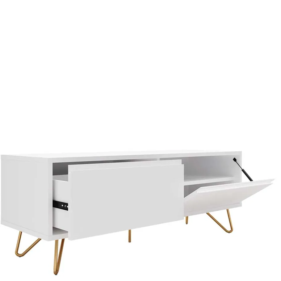 Discount Wohnen Weißes TV Lowboard mit Klappe & Schublade - Marmore