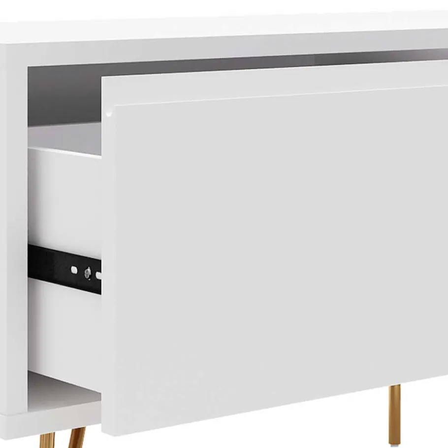 Discount Wohnen Weißes TV Lowboard mit Klappe & Schublade - Marmore