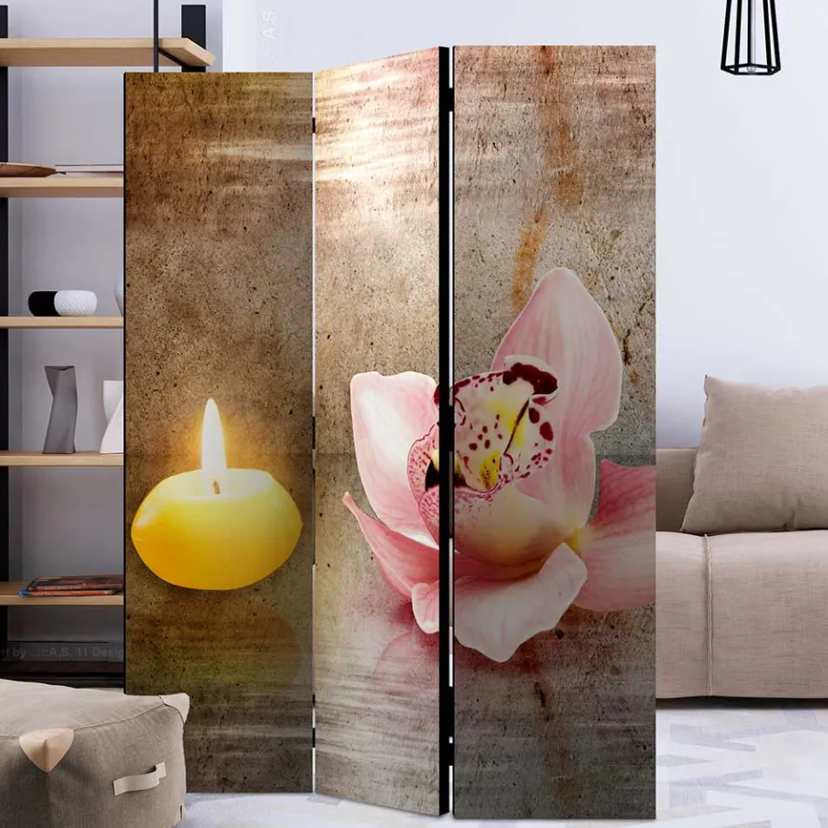 Online Wohnen Wellness Motiv Paravent Orchidee & Kerze - London