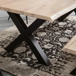 Sale Wohnen White Wash Essgruppe mit X-Fuß Tisch - Tilveta I (sechsteilig)