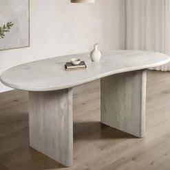 Hot Wohnen White Wash Esstisch mit Tischplatte im Nierendesign - Drosalimo