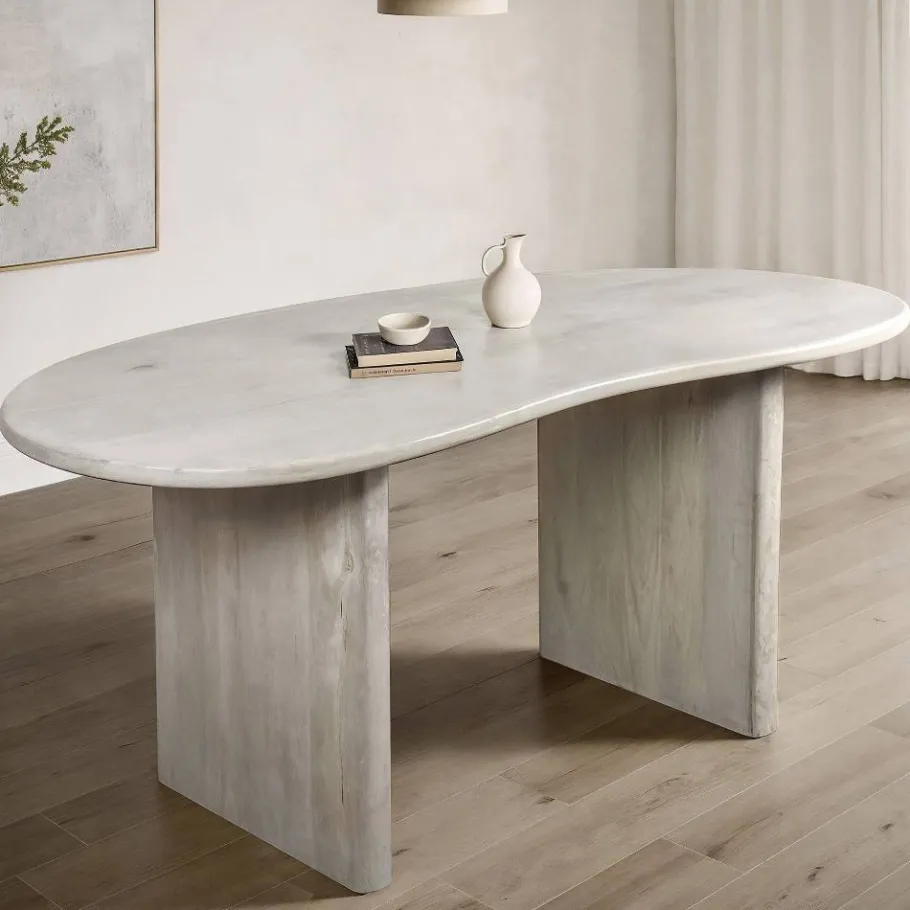 Hot Wohnen White Wash Esstisch mit Tischplatte im Nierendesign - Drosalimo