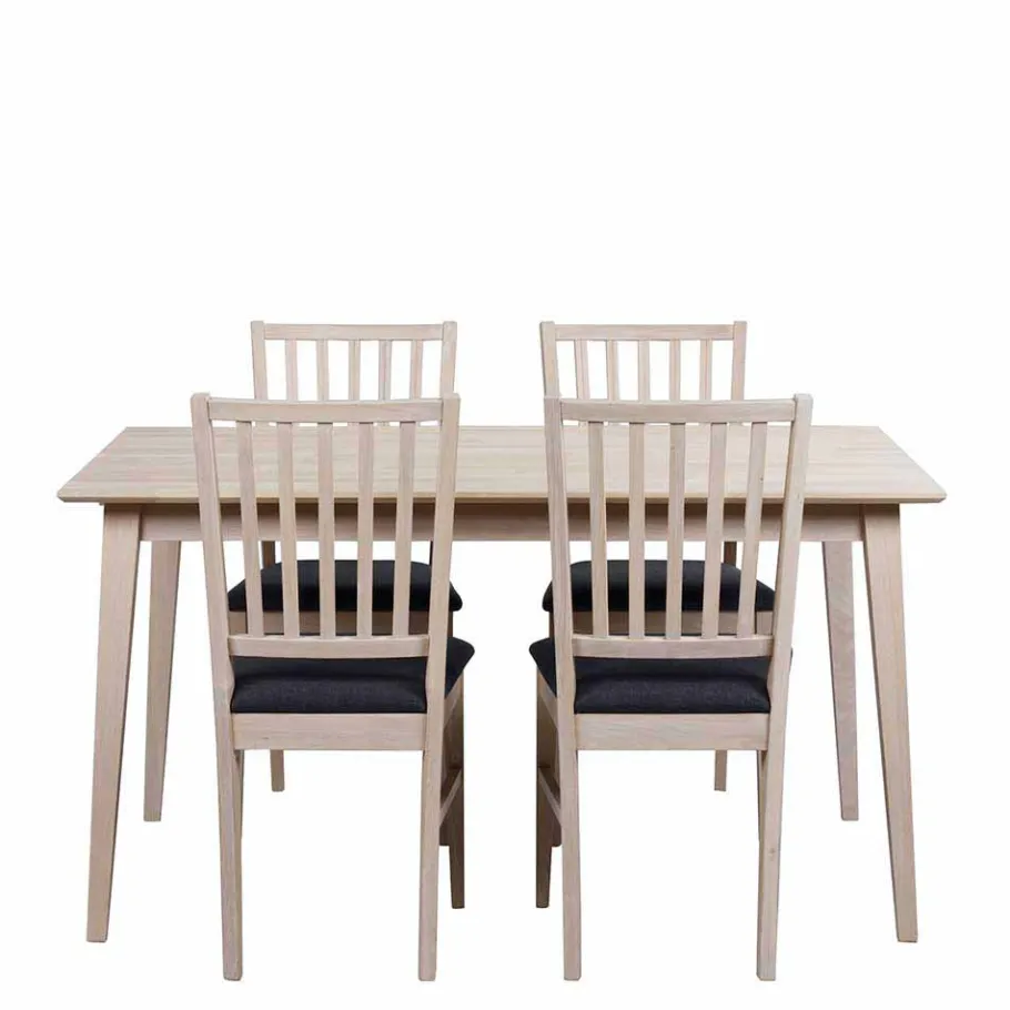 Best Wohnen White Wash Esstischgruppe aus Eiche - Pessoa (fünfteilig)