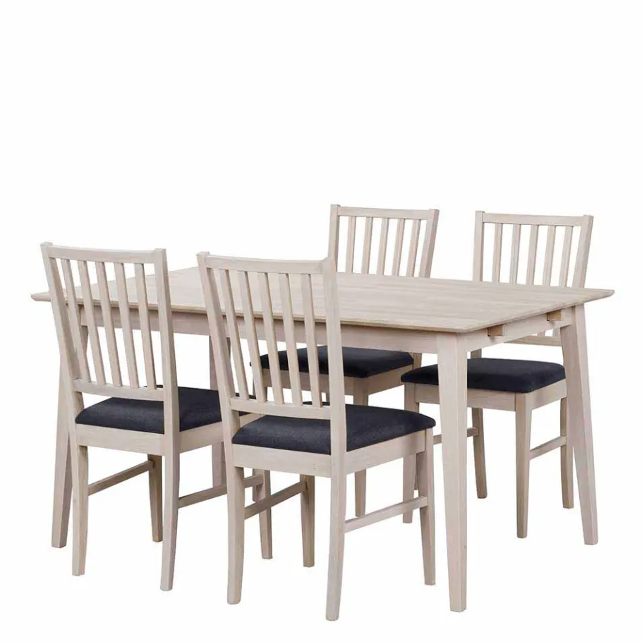 Best Wohnen White Wash Esstischgruppe aus Eiche - Pessoa (fünfteilig)