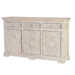 Sale Wohnen White Wash Sideboard mit Ornament Schnitzereien - Rusula
