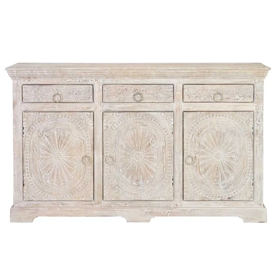 Sale Wohnen White Wash Sideboard mit Ornament Schnitzereien - Rusula