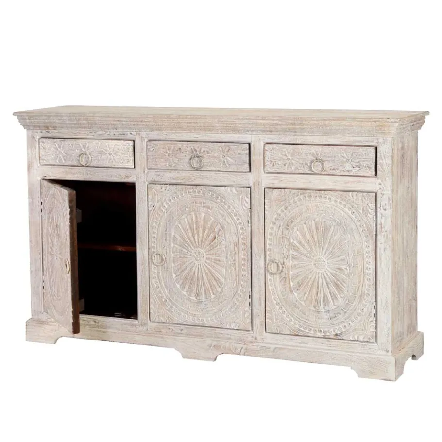 Sale Wohnen White Wash Sideboard mit Ornament Schnitzereien - Rusula