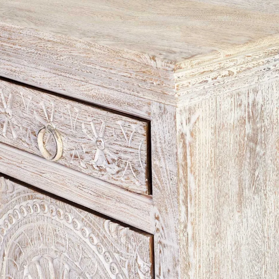 Sale Wohnen White Wash Sideboard mit Ornament Schnitzereien - Rusula