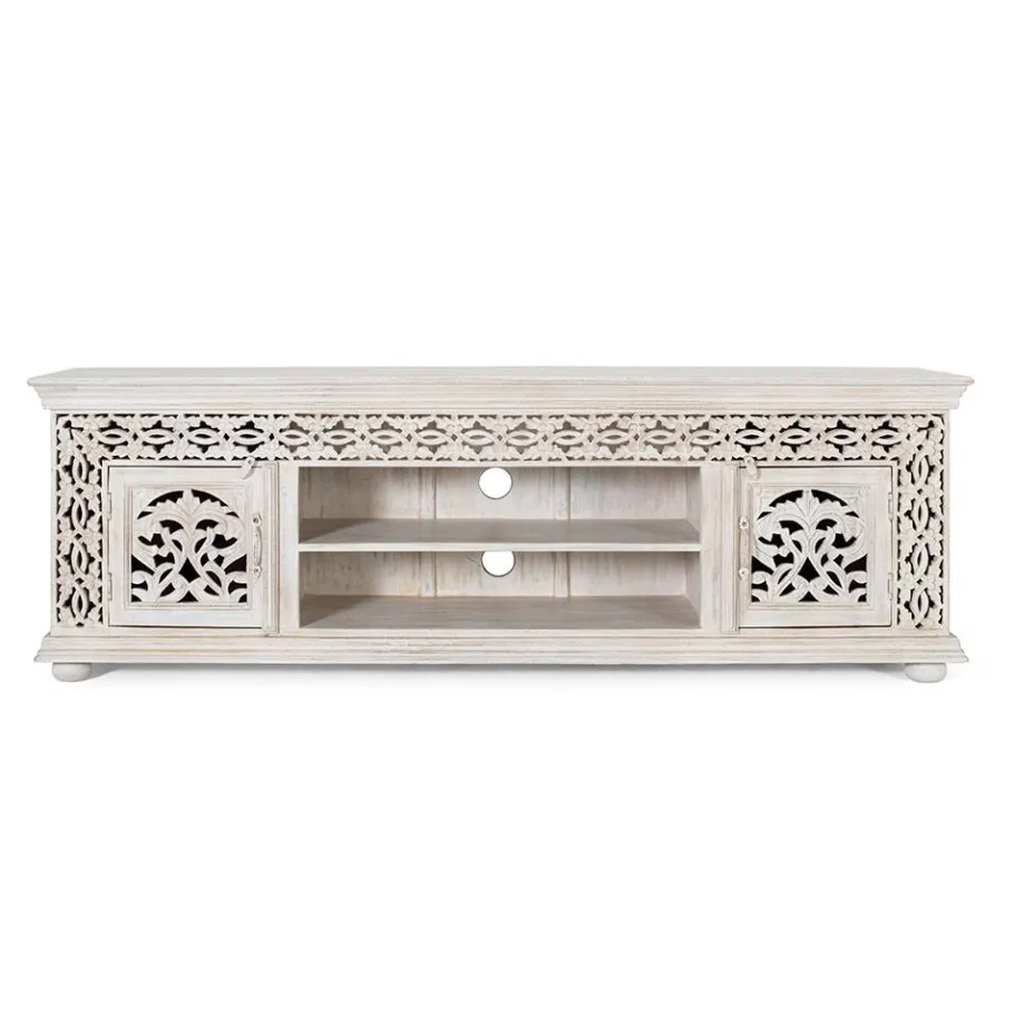 Wohnen White Wash TV Lowboard - dekoratives Design - Snake
