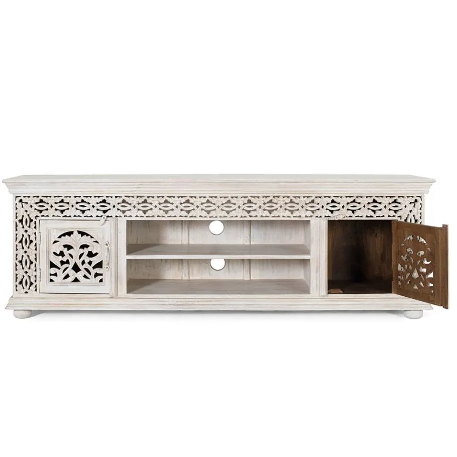 Wohnen White Wash TV Lowboard - dekoratives Design - Snake