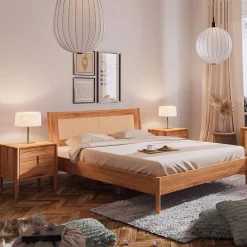 Clearance Wohnen Wildbuche Bett mit Wiener Geflecht Kopfteil - Indrya