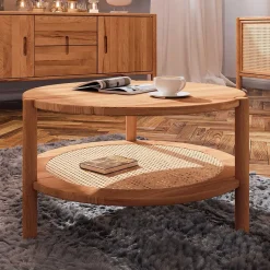 New Wohnen Wildbuche Couchtisch mit Ablage Wiener Geflecht - Indrya