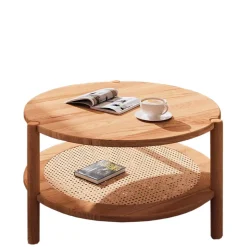 New Wohnen Wildbuche Couchtisch mit Ablage Wiener Geflecht - Indrya