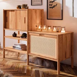 Discount Wohnen Wildbuche Holzregal mit Schiebetüren - Indrya