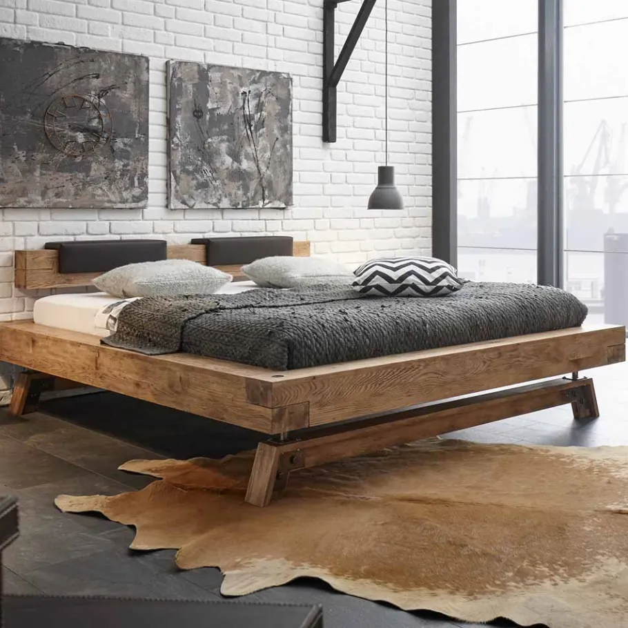 Best Wohnen Wildeiche Balkenbett Aqua im Industry Style