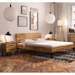 Clearance Wohnen Wildeiche Bett mit Fischgrät Design Kopfteil - Kerfa