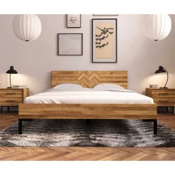 Clearance Wohnen Wildeiche Bett mit Fischgrät Design Kopfteil - Kerfa