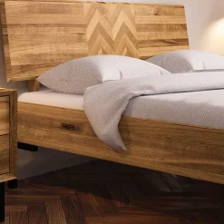 Clearance Wohnen Wildeiche Bett mit Fischgrät Design Kopfteil - Kerfa