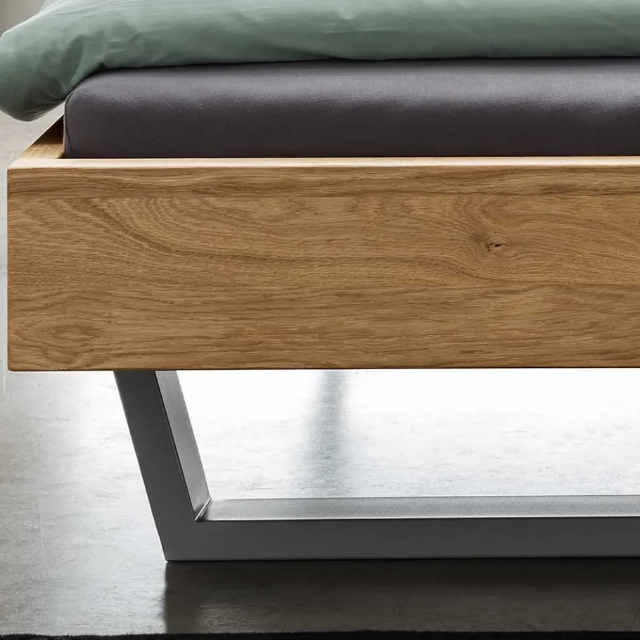 Outlet Wohnen Wildeiche Bett mit Kufen & Nachttische - Yunves (dreiteilig)