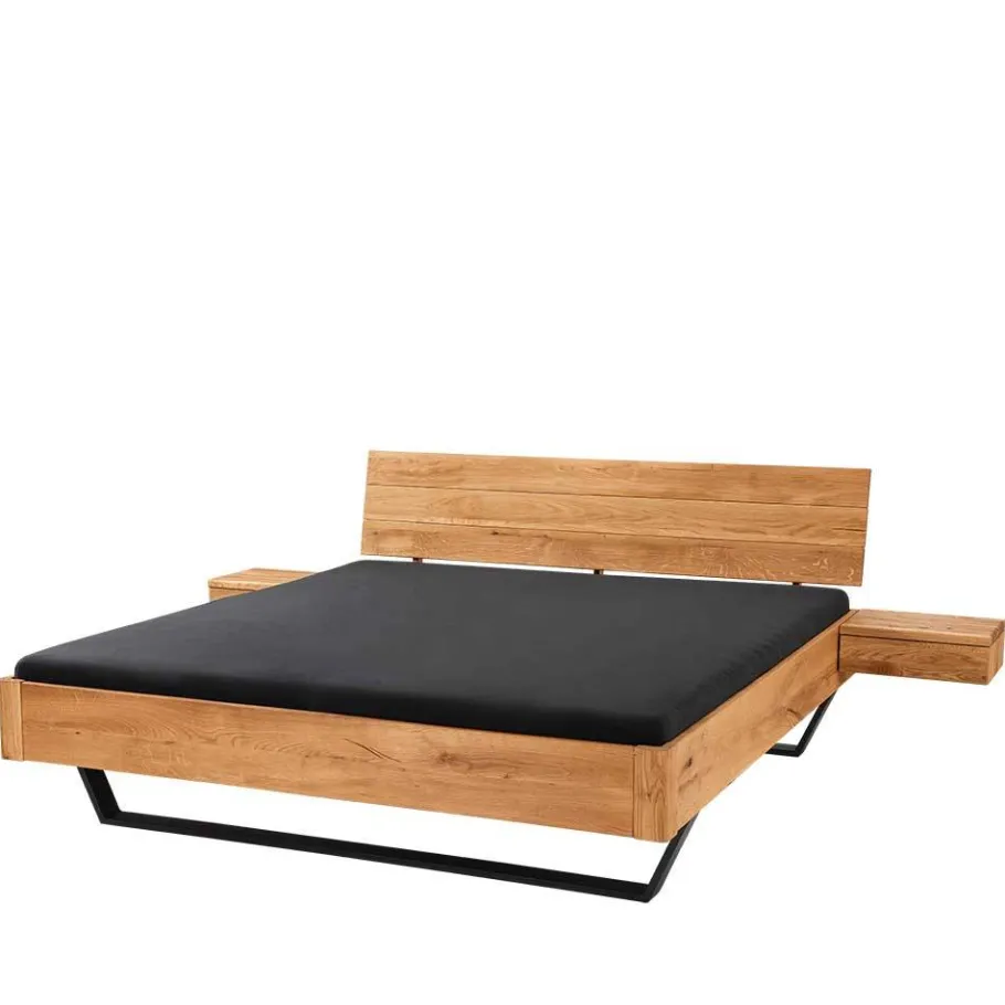 Best Wohnen Wildeiche Bett mit Metallkufen in Schwarzgrau - Tomya