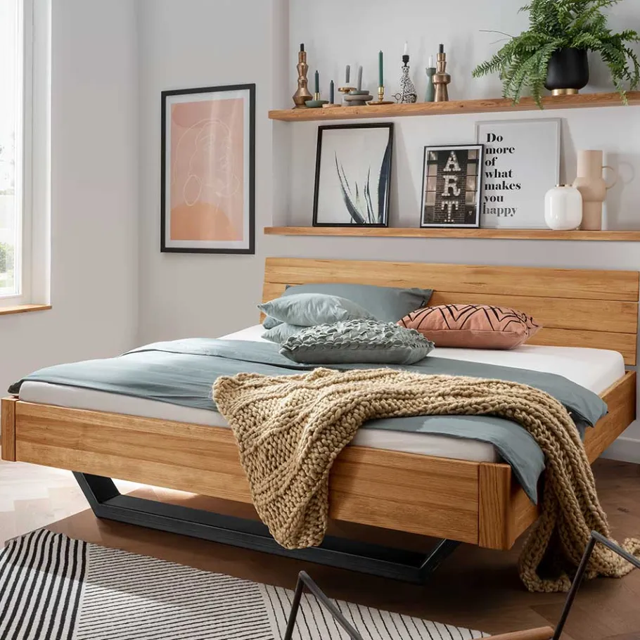 Best Wohnen Wildeiche Bett mit Metallkufen in Schwarzgrau - Tomya