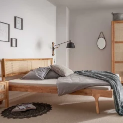 Sale Wohnen Wildeiche Bett mit Wiener Geflecht Kopfteil - Ambrosso