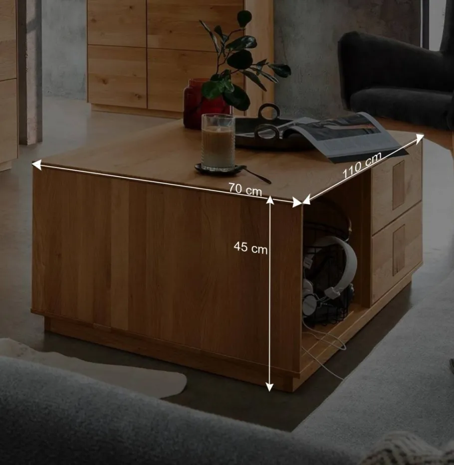 New Wohnen Wildeiche Couchtisch mit Stauraum - Millena