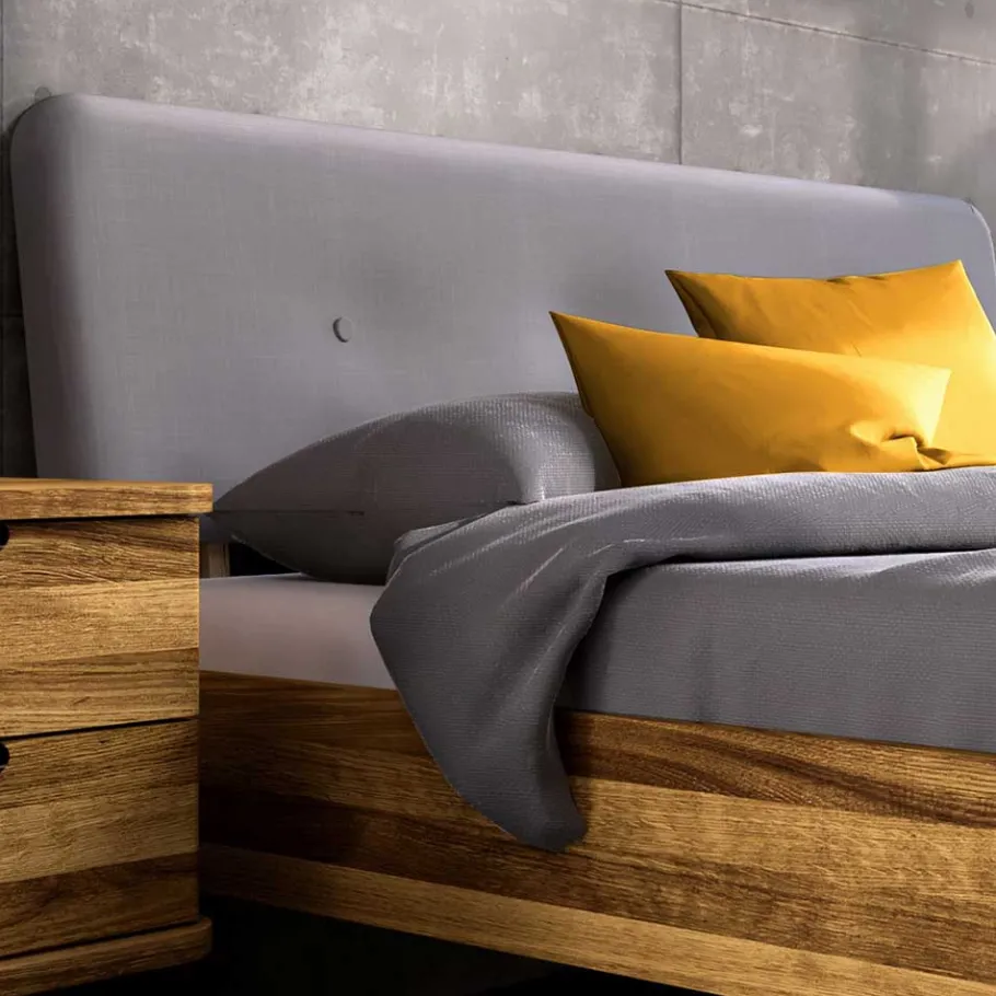 Wohnen Wildeiche Designerbett mit Polsterkopfteil - Casarius