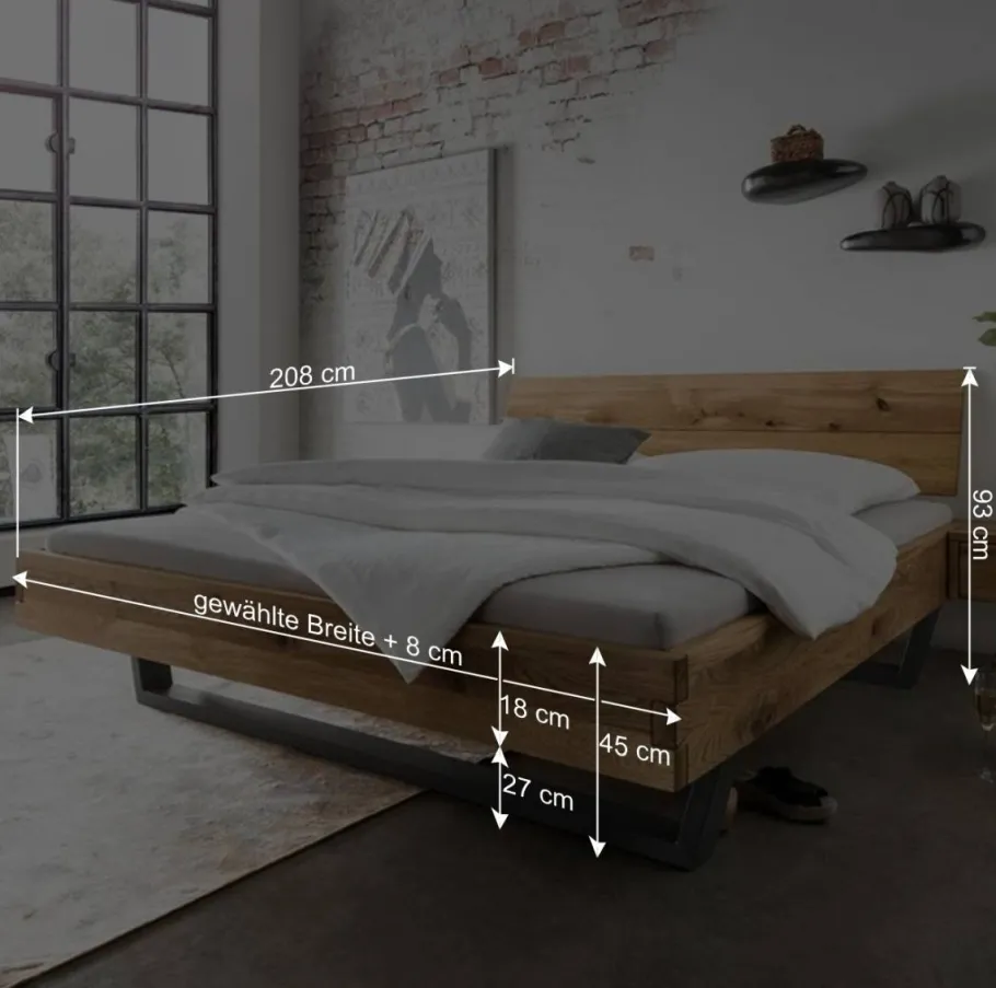 New Wohnen Wildeiche Holzbett mit Kufengestell aus Metall - Aryvano