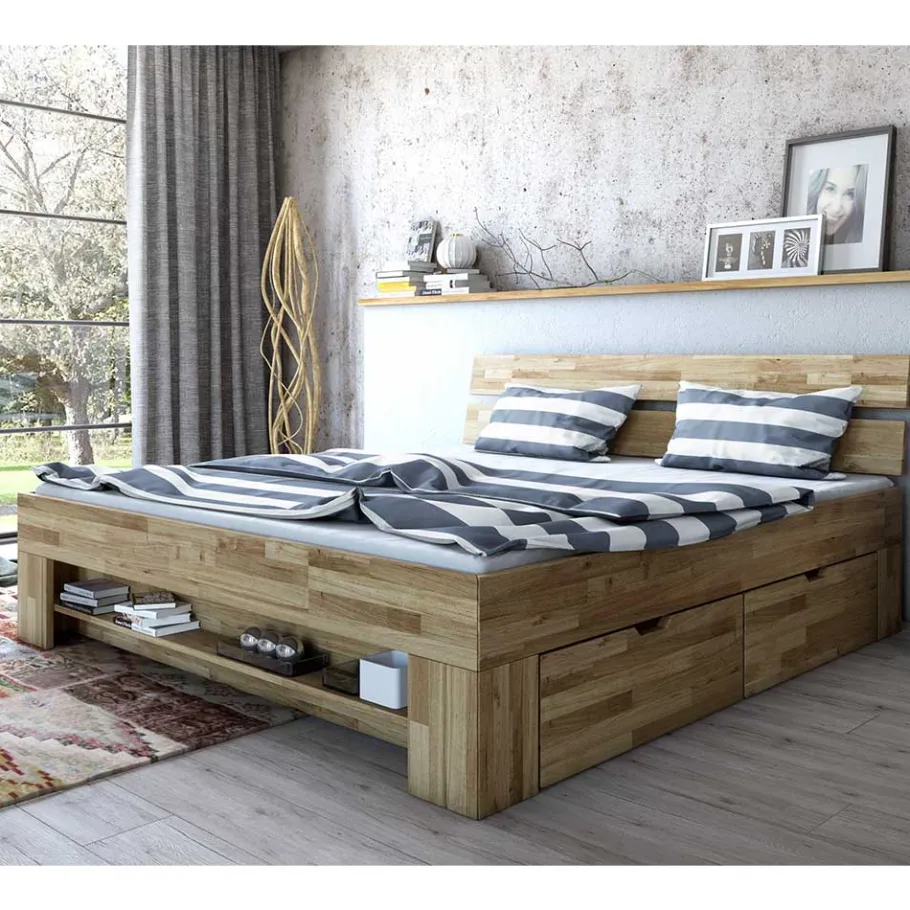 Discount Wohnen Wildeiche Schubkastenbett in modernem Design - Henrietta