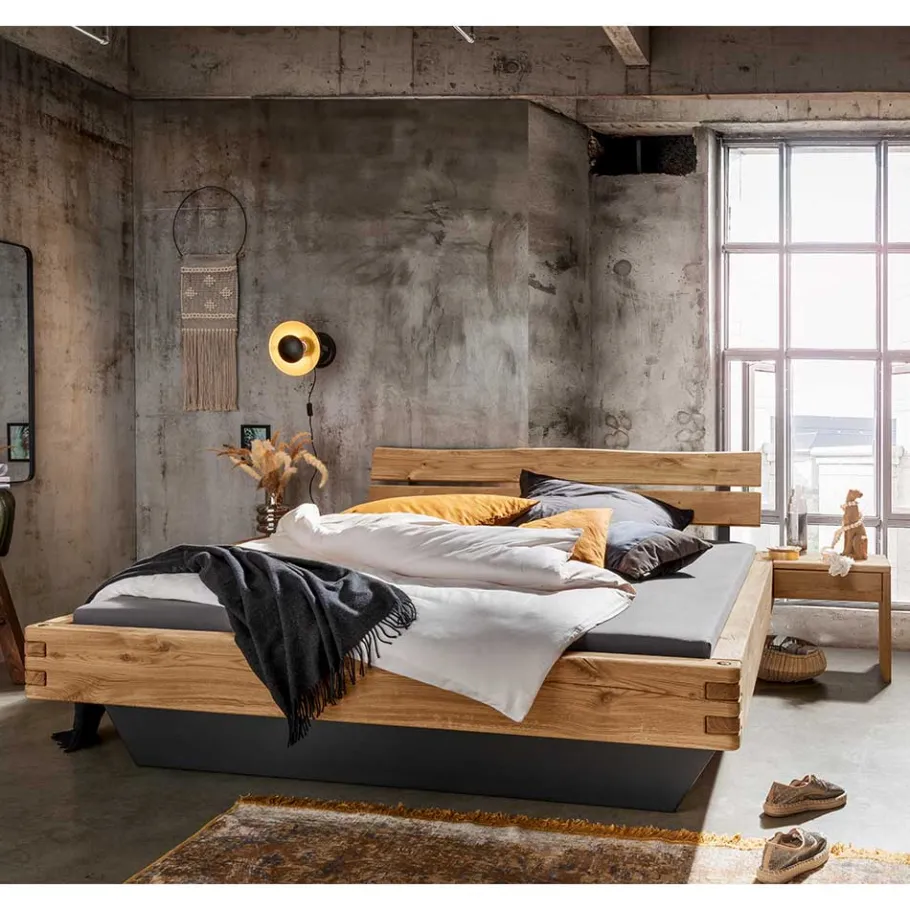Discount Wohnen Wildeiche Schwebebett mit Naturkanten Kopfteil - Castro
