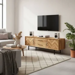 Clearance Wohnen Wildeiche TV Lowboard mit Fischgrät Design - Kerfa