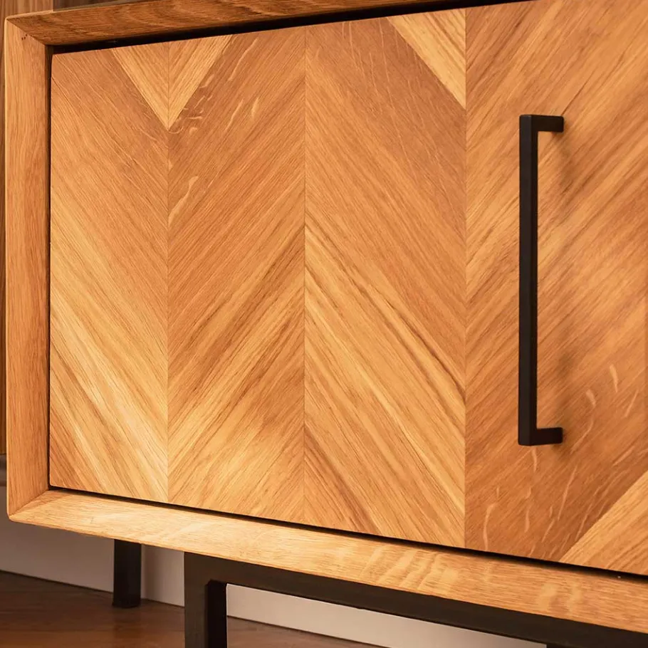 Clearance Wohnen Wildeiche TV Lowboard mit Fischgrät Design - Kerfa