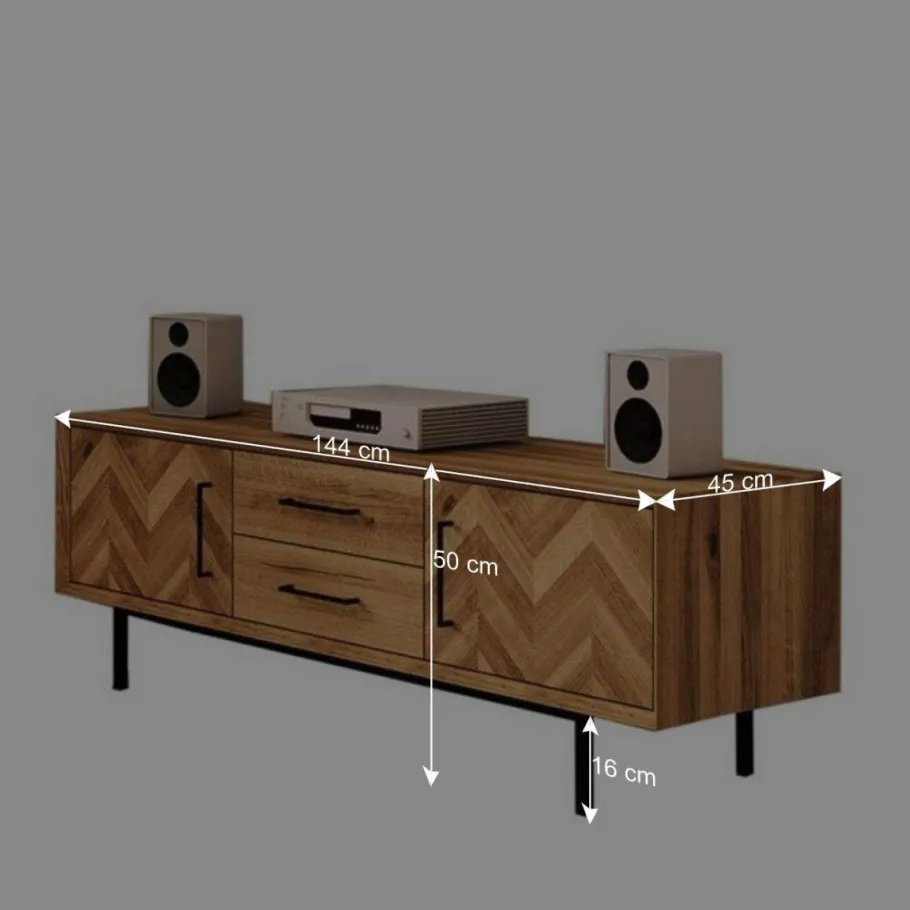 Clearance Wohnen Wildeiche TV Lowboard mit Fischgrät Design - Kerfa