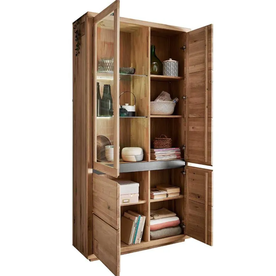 Clearance Wohnen Wildeiche Vitrinenschrank 103 cm breit - Embleys