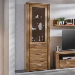 Best Wohnen Wildeiche Vitrinenschrank mit 3 Schubladen - Maila