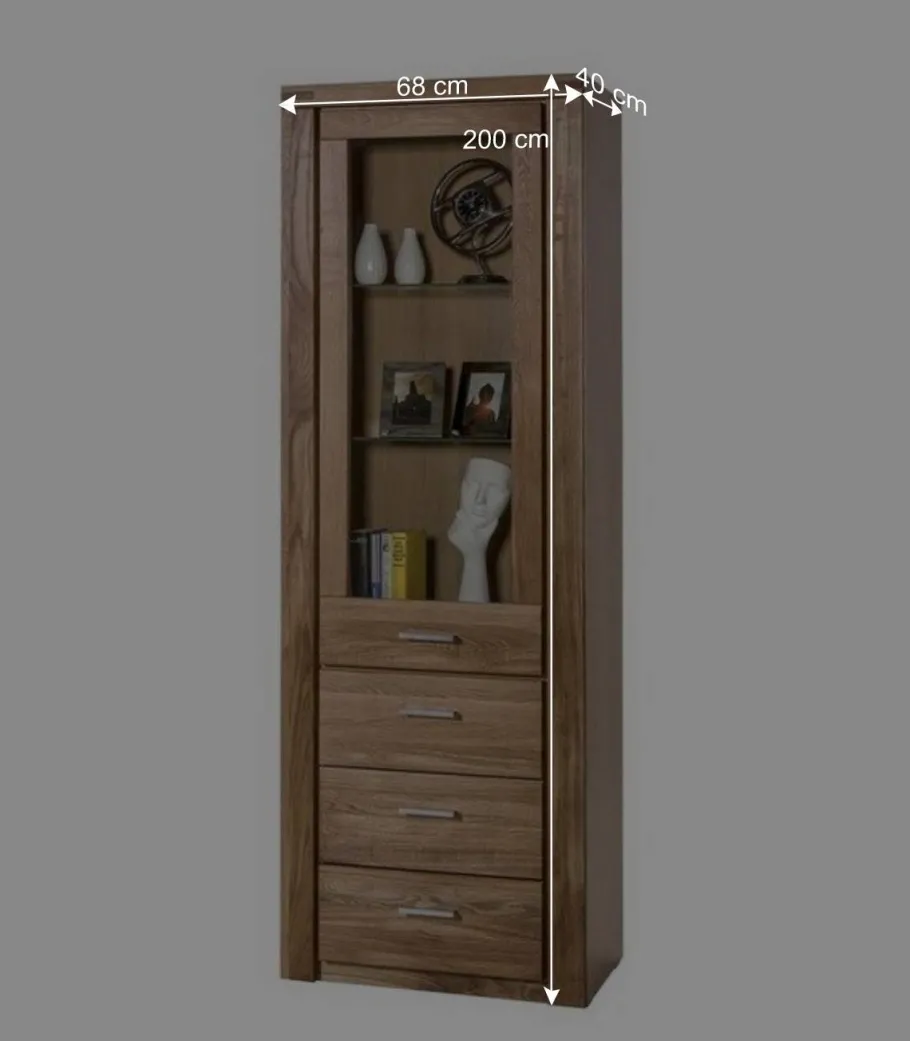 Best Wohnen Wildeiche Vitrinenschrank mit 3 Schubladen - Maila