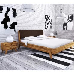 Sale Wohnen Wildeichebett 210cm lang & Nachtkommoden - Hardus (dreiteilig)